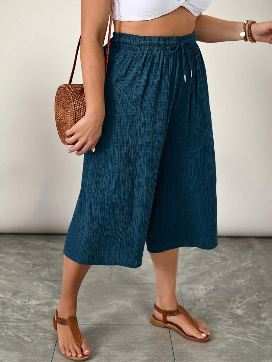 SHEIN VCAY Plus Size Solid Color Cropped Summer Pants