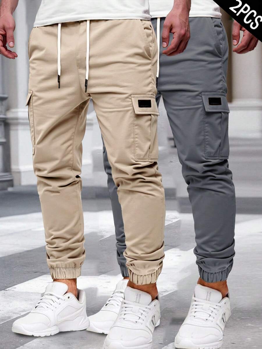 Manfinity Homme Pantalones casuales de carga con cintura con cordón decorado para hombre