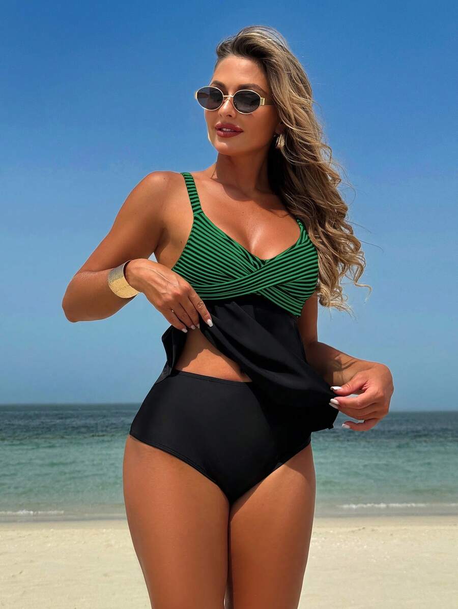 Swim Lushoire Women 2 Pieces Swimsuit, New Summer Vacation Elegant High-Waisted Shorts + Spaghetti Strap Bikini Top