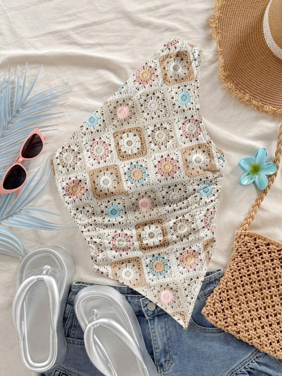 Modelyn Damen asymmetrisch geschnittene Häkelspitzen-Schulterbluse, geeignet für Sommerurlaub