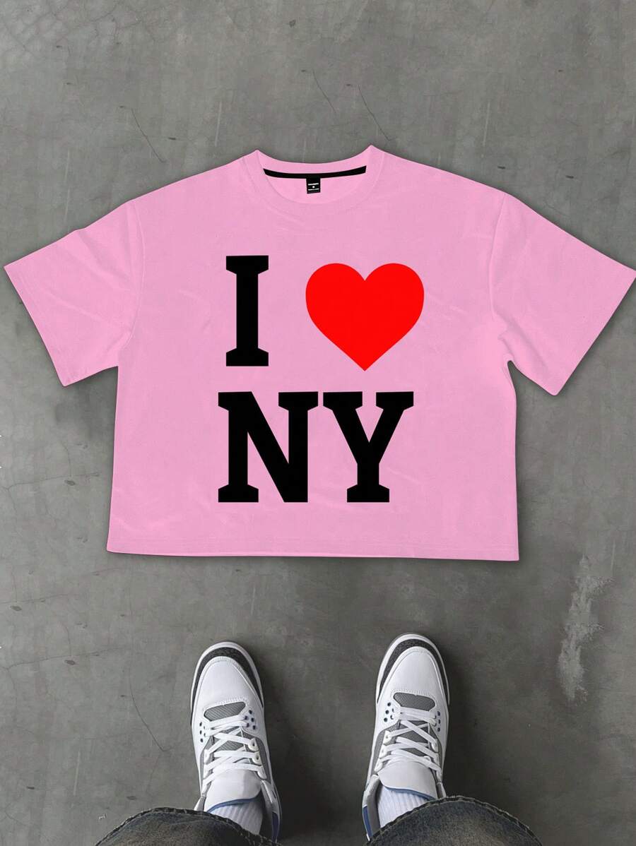 Manfinity EMRG Men's Casual Heart & Letter Print T-Shirt, Summer