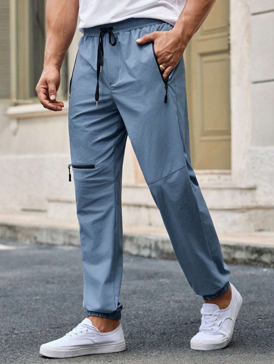 HIMLAND Pantalones para hombre con cordón en la cintura, puño elástico y bolsillos