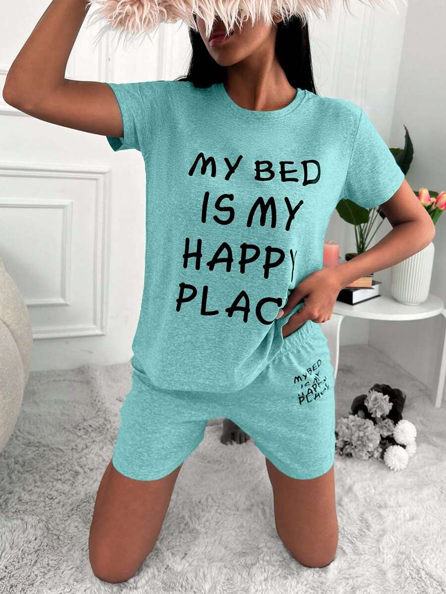 RueChic Conjunto de pijama com camiseta e shorts estampados em algodão