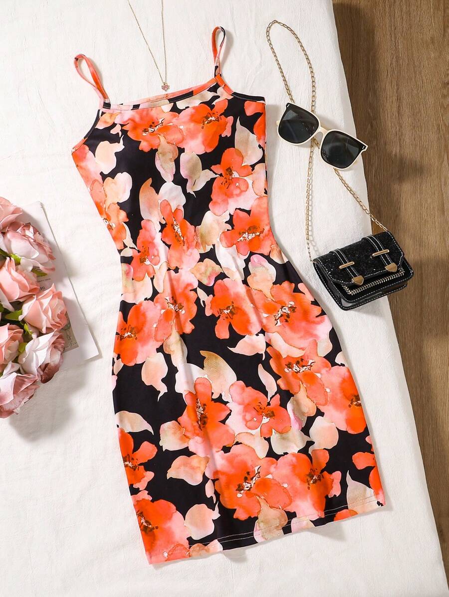 Vestido de tirantes informal con estampado floral para adolescentes