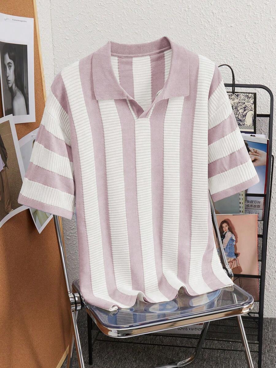 Manfinity Homme Men's Striped Short Sleeve Casual Polo Knit Top Knitted Shirts For Men