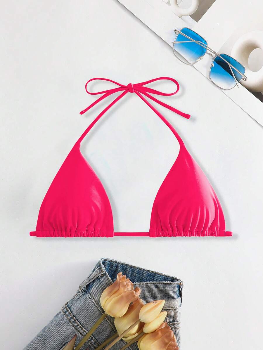 SHEIN Swim Triangle Bikini Top (Ties & Removable Knot Design)
