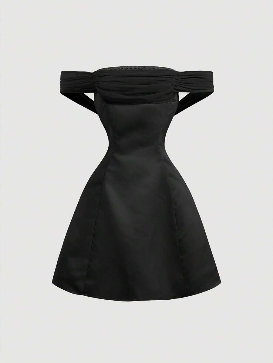 SHEIN MOD Strapless Ribbon Decoration Black Elegant Prom Dress, Holiday Dress, Cute Dress, Vacation Dress, Party Dress, Brunch Dress, Women's Birthday Dress, Graduation Dress, Summer