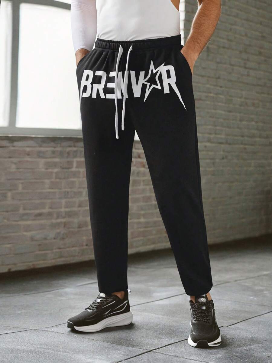 Manfinity BRENVOR Pantalones deportivos casuales de hombre, tejidos, holgados, con cordón en la cintura