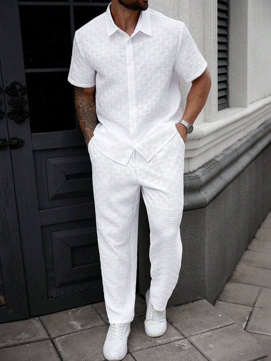 Manfinity Homme Plus Size Men's Solid Color Short Sleeve Single-Breasted Shirt And Shorts Casual Set Mens 2 Piece Outfits White Men Clothes Men Shirt Co Ords Mens White Outfits Man Clothes Men Shirt Co Ords Men Outfit Sets Whites,It Is Great For Couples And Makes An Excellent Gift Idea For Boyfriends Or Husbands.