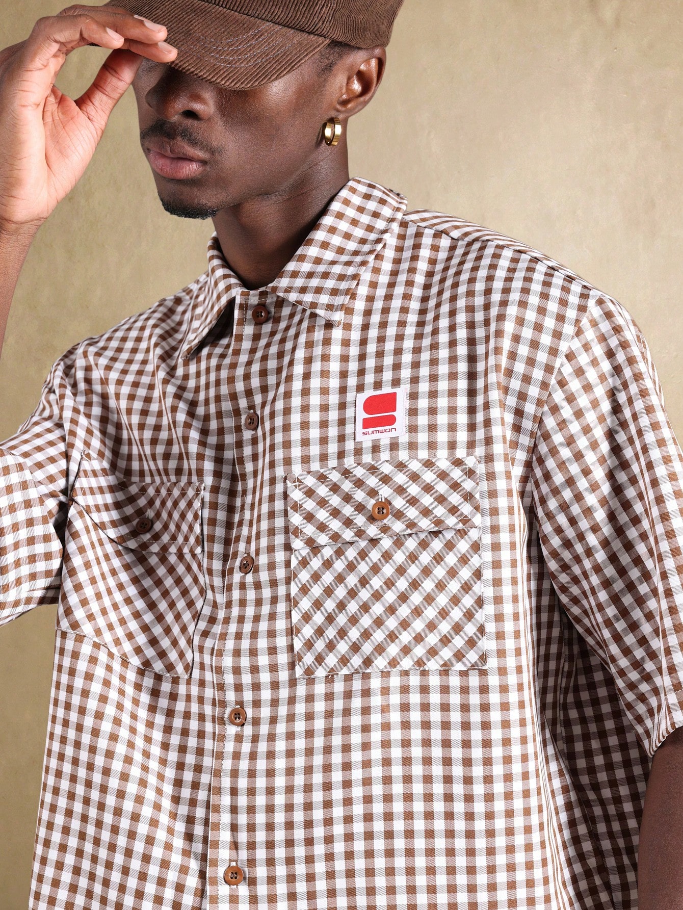 Brown Gingham Classic Button Down Shirt｜Sumwon