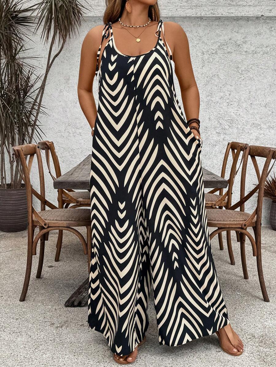 SHEIN VCAY Monos holgados con cordón y estampado integral de talla grande