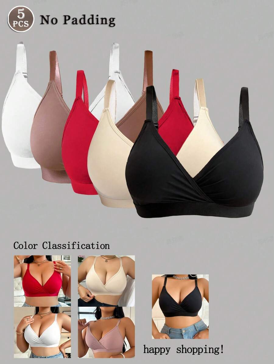 Snug Zone 5 pièces/paquet Soutien-gorge sans fil grande taille, sans armature