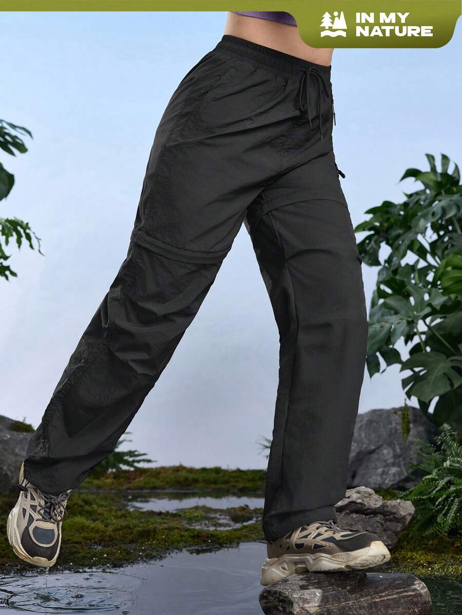 In My Nature Pantalones casuales y de senderismo rectos, de pierna suelta, con cintura de lazo, de color liso para mujer