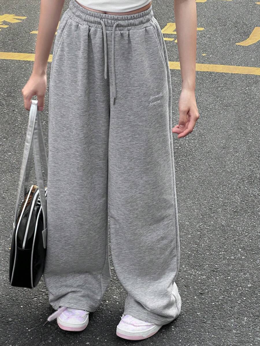 DAZY Pantalones de chándal informales con cordón y bolsillo, sueltos, para adolescentes, color gris, ropa de vuelta al cole
