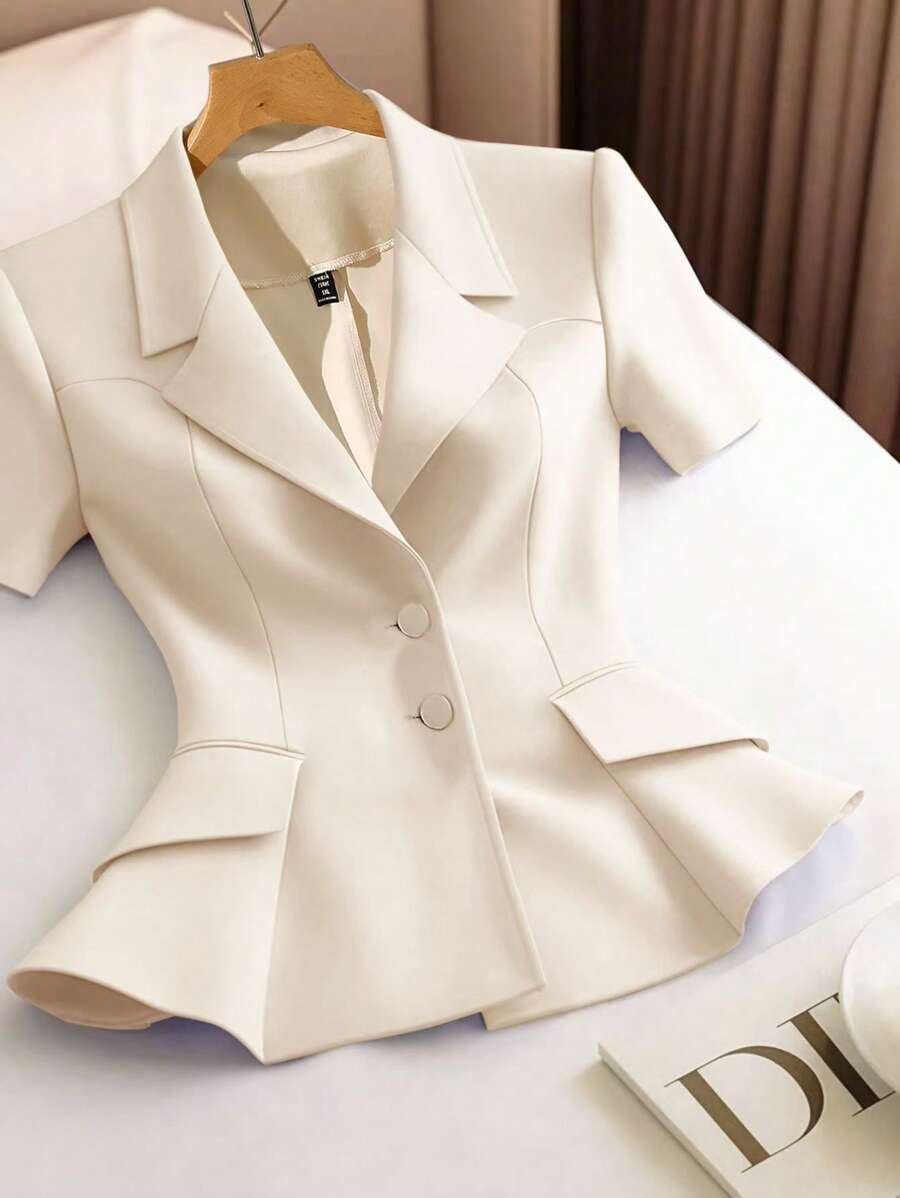 Flirla High-End Luxe Fashion Cinched Waist Elegant Plus Size Women Short Sleeve Blouse