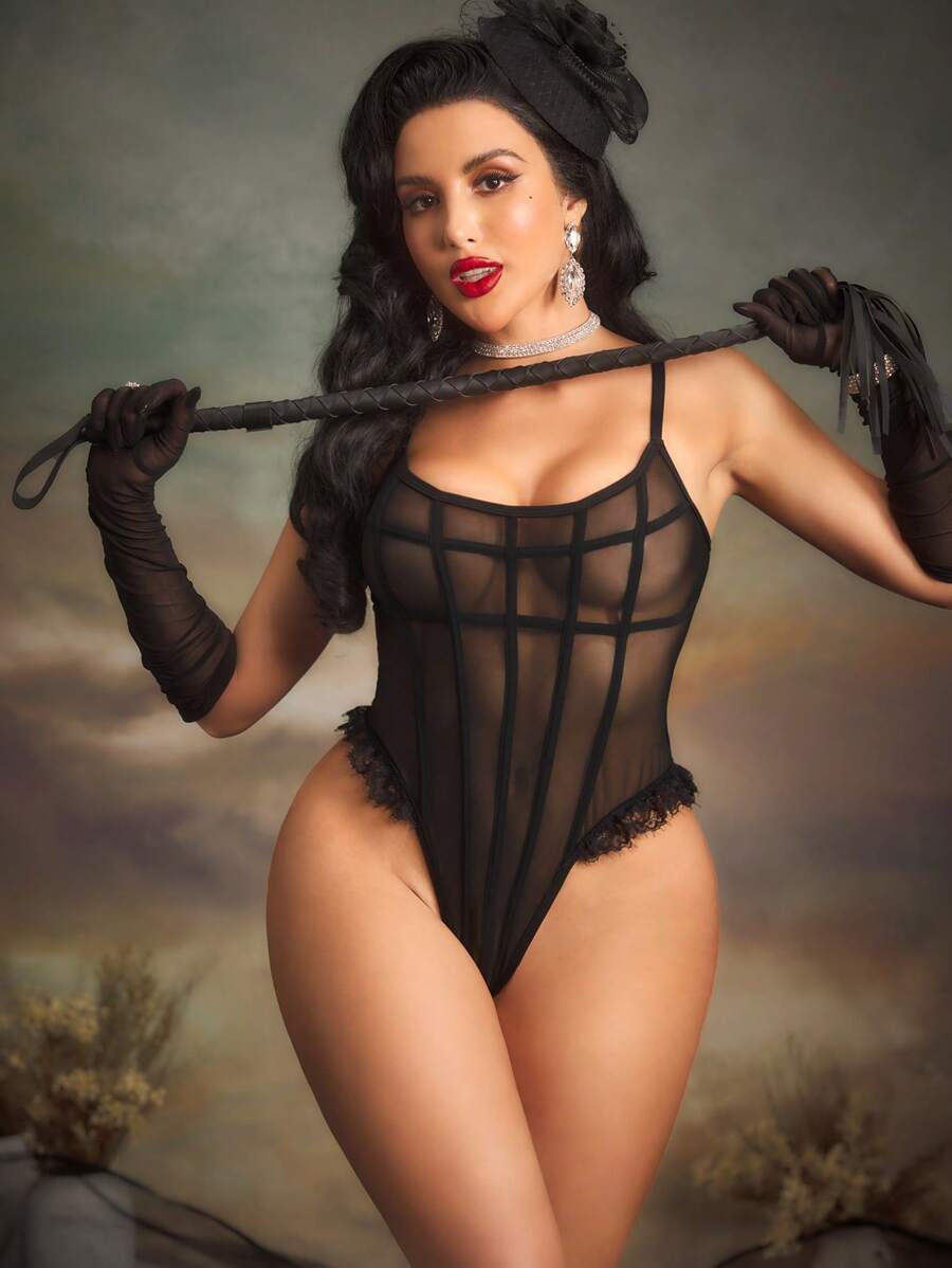 PinupGlam Body sexy, elegante, encantador y seductor para damas con volantes y transparencias