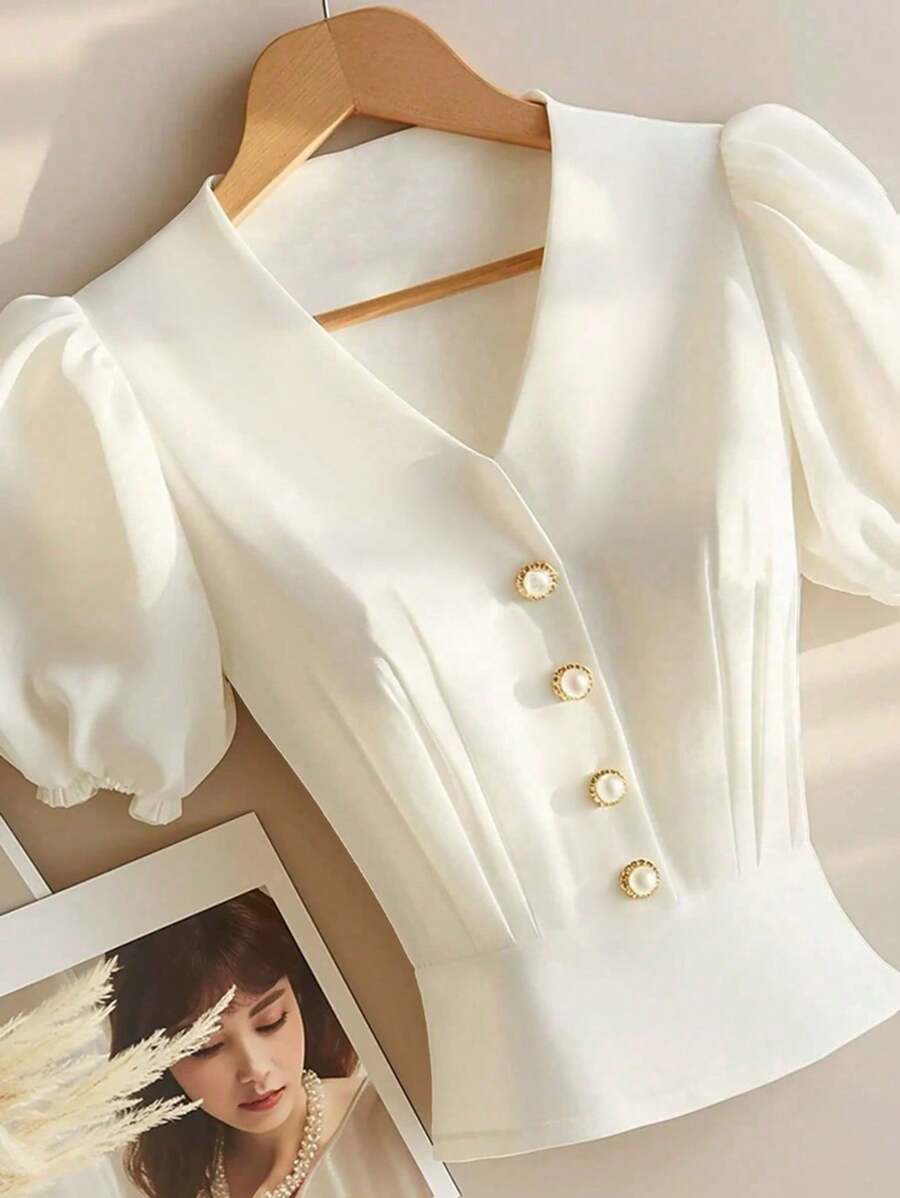 Elegant Women's White Short Sleeve Shirt With Backline Design