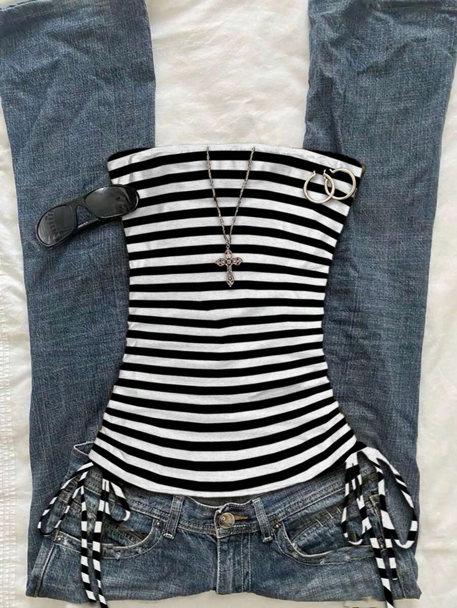 Attitoon Top con bandeau con cordón y fruncidos para mujer