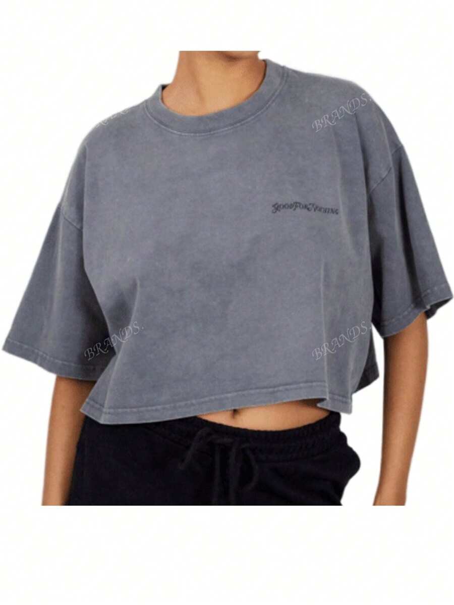 Good for Nothing Vintage grijs cropped T-shirt