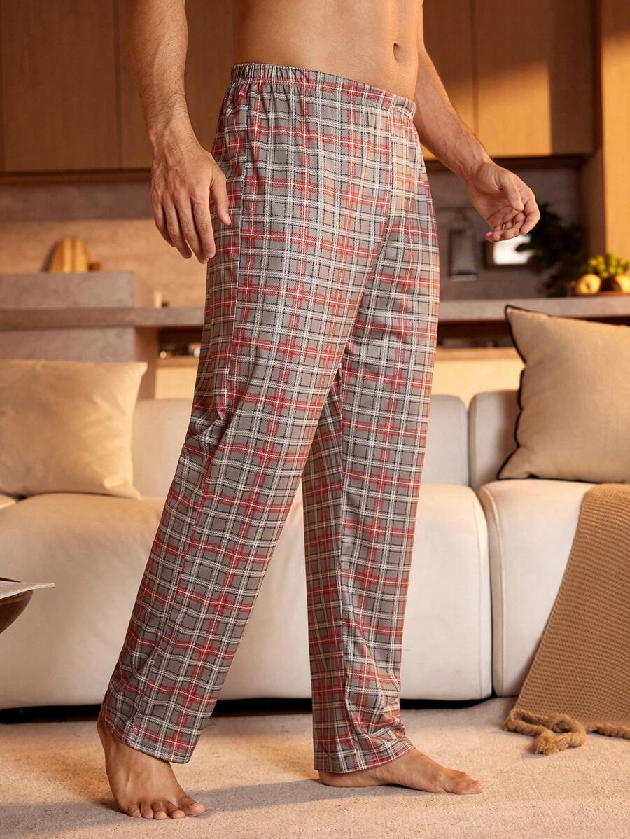 Manfinity Underwear&Sleepwear Basics Pantalones de pijama casuales cómodos con cintura elástica a cuadros para hombres, para primavera/verano
