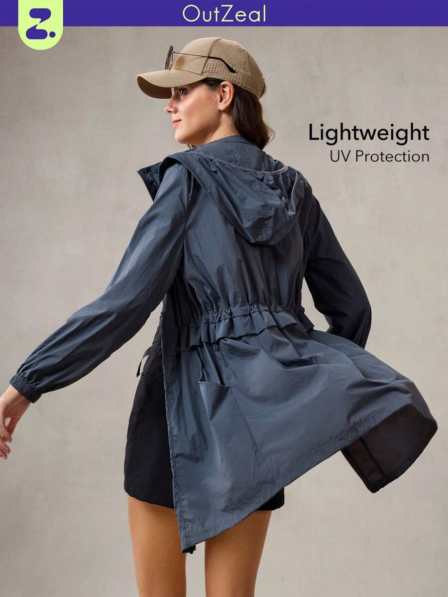 OutZeal Veste de protection solaire légère et rafraîchissante avec capuche, protection UPF50+ pour femmes, avec cordon de serrage à la taille