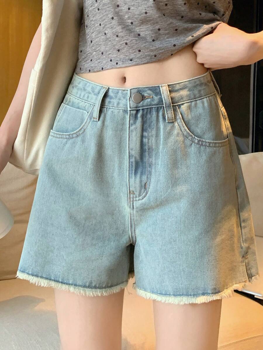 DAZY Shorts di jeans casual con frange, da donna per l'estate