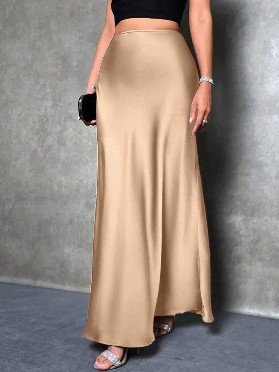 SHEIN PETITE Falda maxi elegante y versátil para mujer, estilo femenino, para el verano, falda elegante