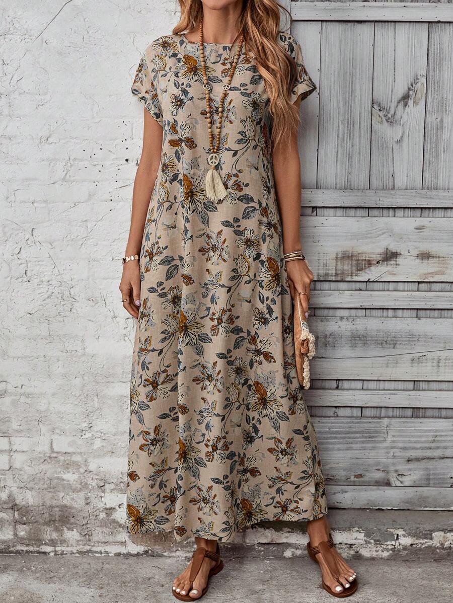 EMERY ROSE Robe de vacances décontractée à imprimé floral grande taille