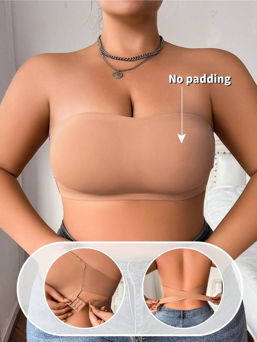 NudeFit 1 pièce Soutien-gorge enroulé sans bretelles sans couture, anti-flashage pour femmes grandes tailles, avec fermeture croisée
