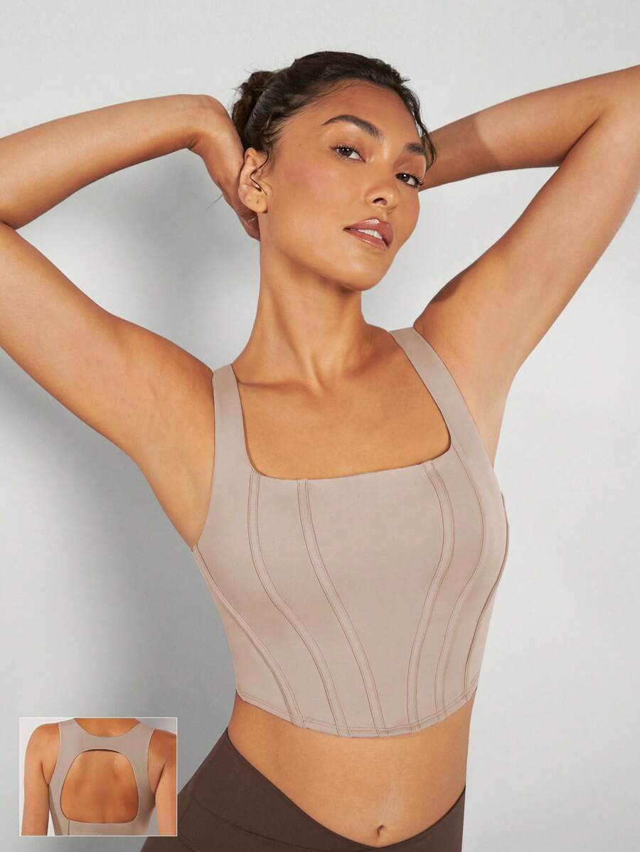 GLOWMODE FeatherFit™ Squareneck Corset Effect Backless Crop Tank Top Low Impact Yoga Daily