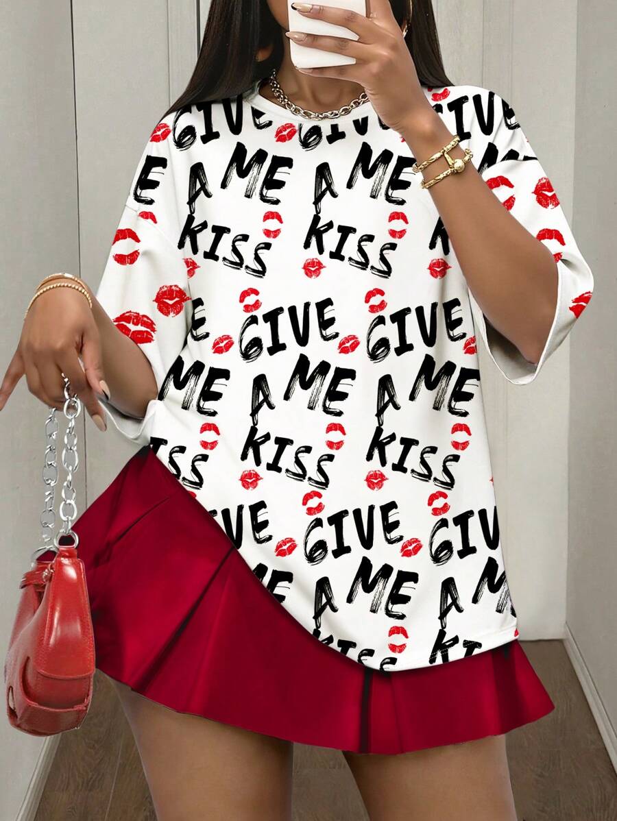 Maweii maglietta maglia a girocollo, oversize donna, con grafica a lettera, a maniche corte, lavorazione a maglia morbida, casual e alla moda di taglia curvy