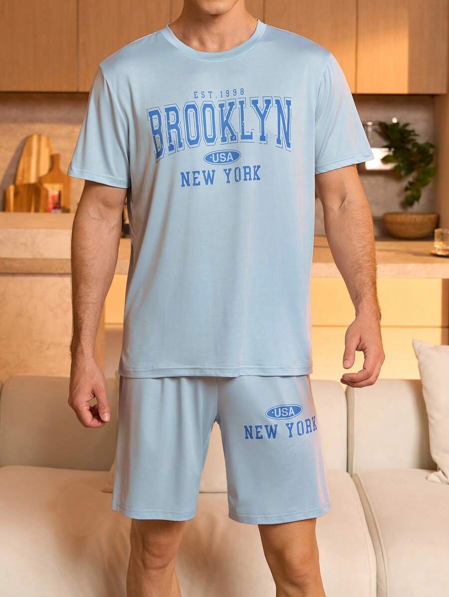 Manfinity Underwear&Sleepwear Basics Juego de pijama cómodo y suave para hombres, ropa de estar en casa