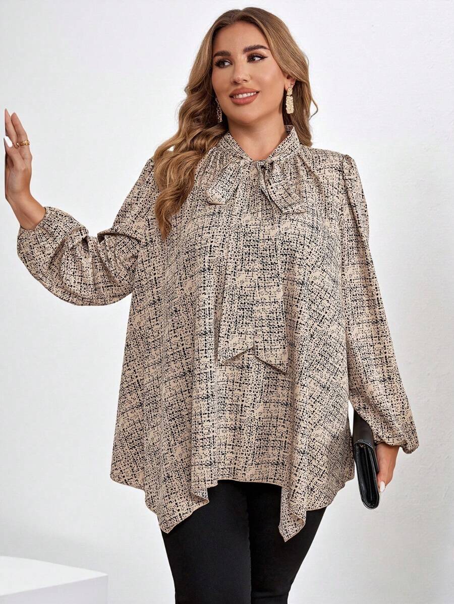 SHEIN Clasi Plus Size Fall Women Clothes Elegant Floral Print Asymmetric Hem Teacher Fall Women Shirts Long Sleeve Women Blouses