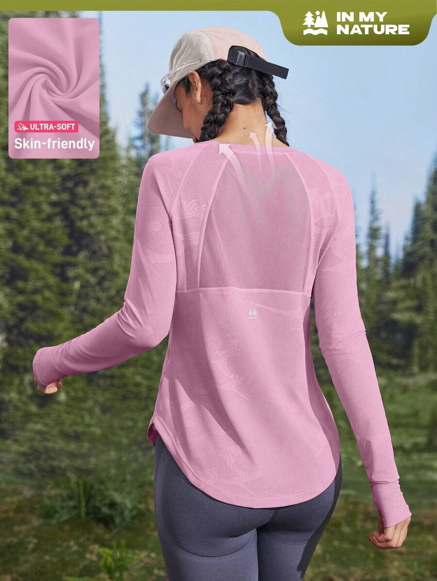In My Nature In My Nature Yoga Pilates Fitness Hardlopen Training voor Dames Snel Droog Ademend Mesh Splice Paars Open Duimgat Korte Mouw T-shirt, Zomer Wandelen Dameskleding