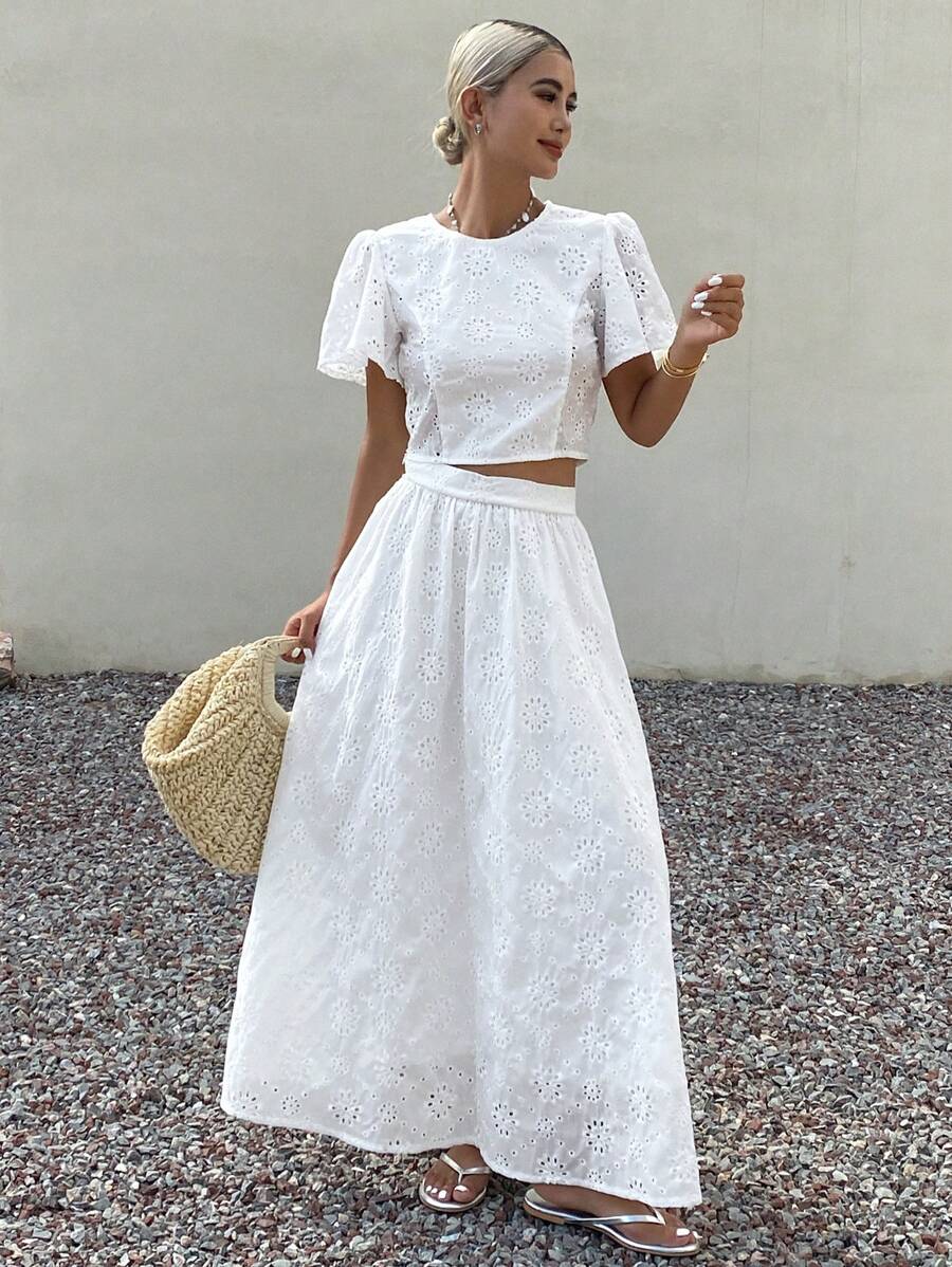 Livesso Nuovo outfit estivo da spiaggia per donne, set da 2 pezzi con blusa bianca e gonna