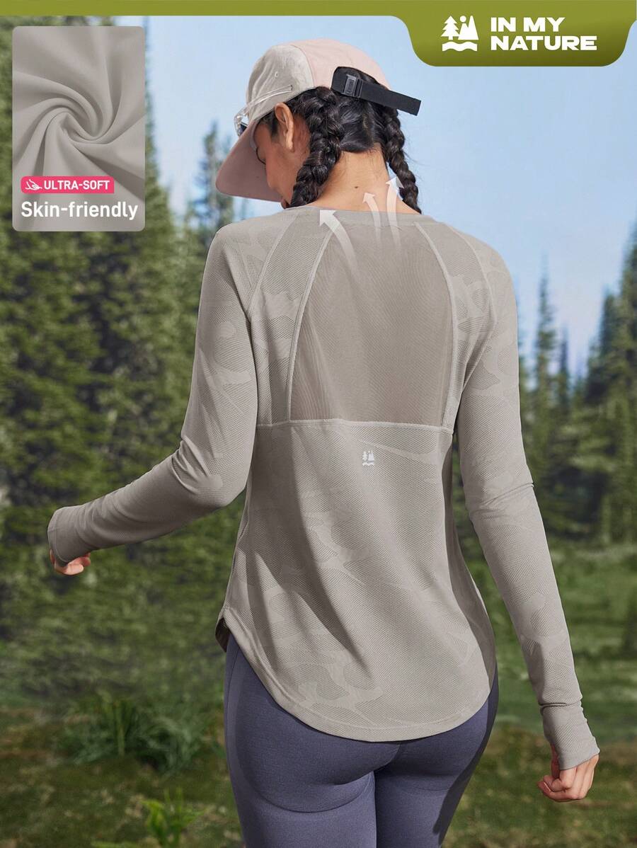 In My Nature In My Nature Women's Purple Breathable Mesh Splice Yoga, Pilates, Workout, Running Training T-Shirt With Thumbholes, Sports Outdoor Summer Top Hiking Women Clothes