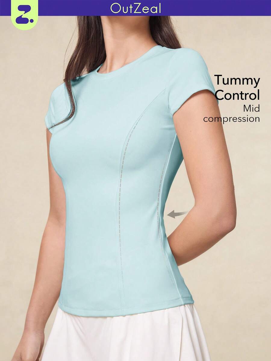 OutZeal Maglietta tecnica sportiva da donna OutZeal, aderente, traspirante, in morbido tessuto in nylon, ideale per allenamenti e attività fisica
