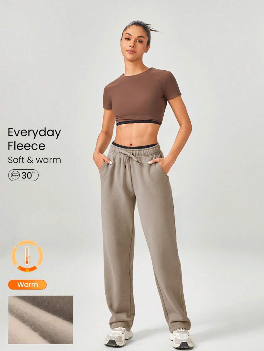 GLOWMODE 30'' Everyday Fleece Wide Leg Adjustable Drawstring Waist Basic Joggers Sweatpants With Side Pockets Daily Casual