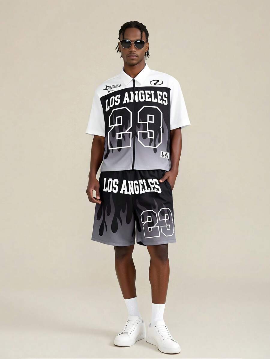 Manfinity EMRG Conjunto de camisa para hombre, de manga corta, de moda para el verano