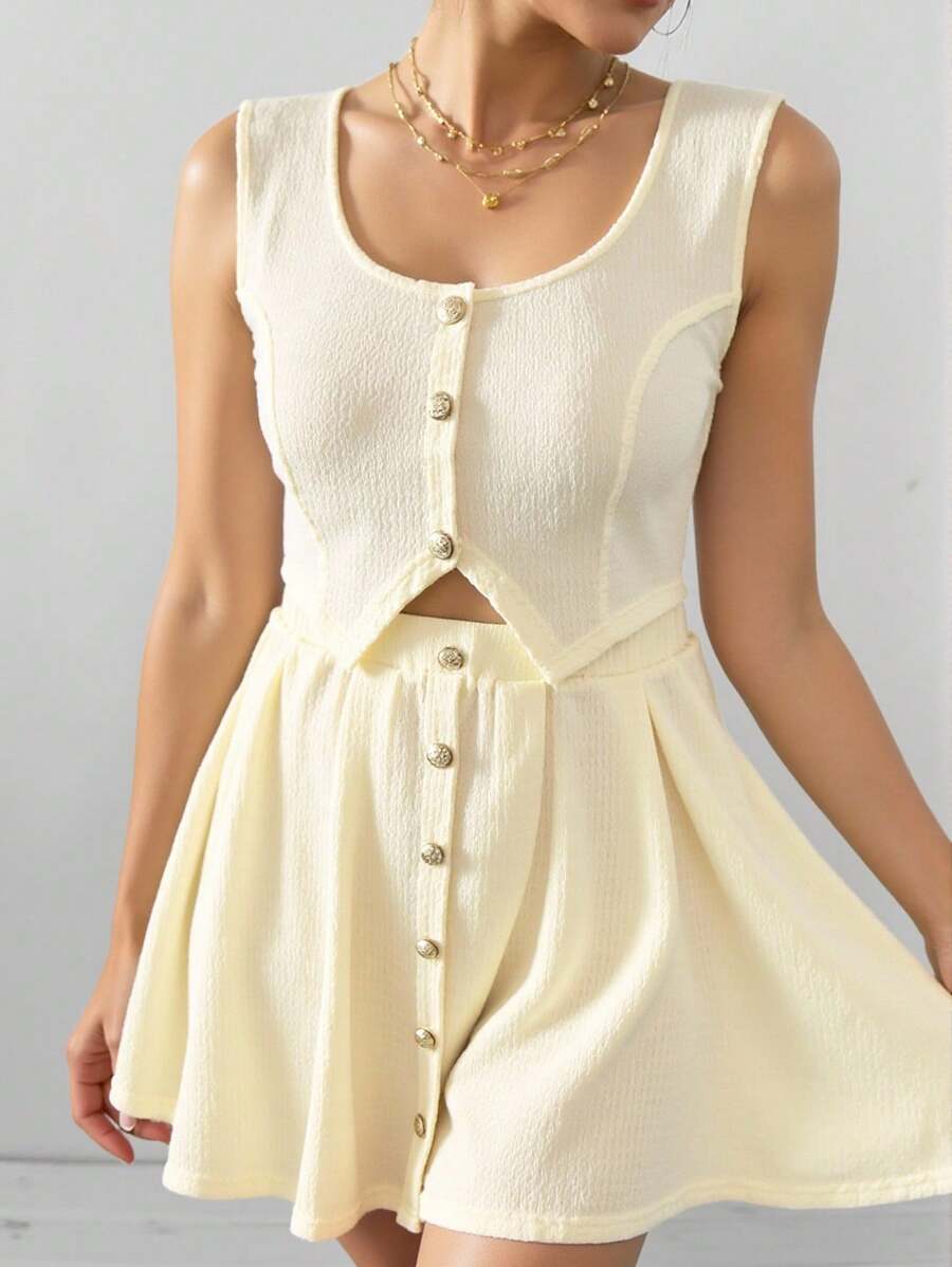 SHEIN Essnce Set di moda per donna taglie forti, composto da canotta monopetto in tinta unita e gonna midi