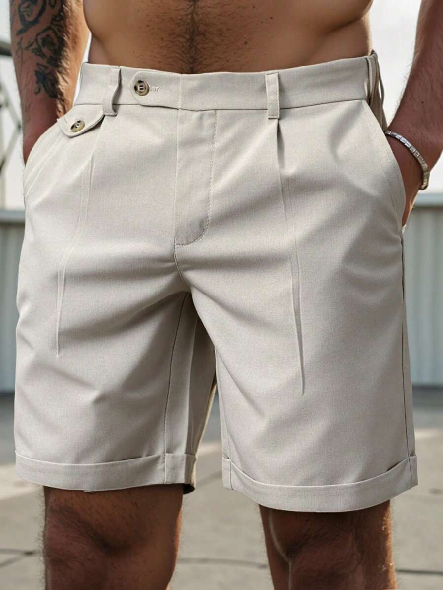 Manfinity Homme Men's Solid Color Casual Pocket Shorts, Versatile Summer Fashion Mens Dress Shorts Mens Khaki Shorts Bermuda Shorts Men