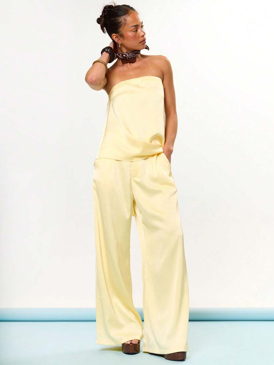 MUSERA High Rise Satin Wide Leg Trousers Co Ord Bottom Only Summer Vacation Holiday Birthday Graduation Prom Festival Cute Casual Elegant Tuscan Sun