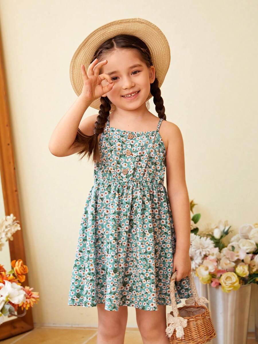 SHEIN Young Girl 1pc Ditsy Floral Print Cami Dress
