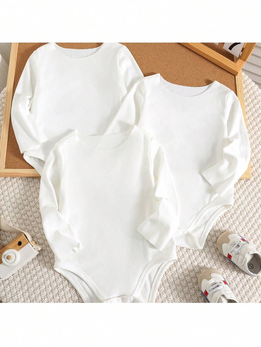 Loomiva Set de 3 piezas de body de manga larga de color bliso liso para bebé recién nacido niño/niña, traje de body básico adecuado para la temporada de otoño e invierno