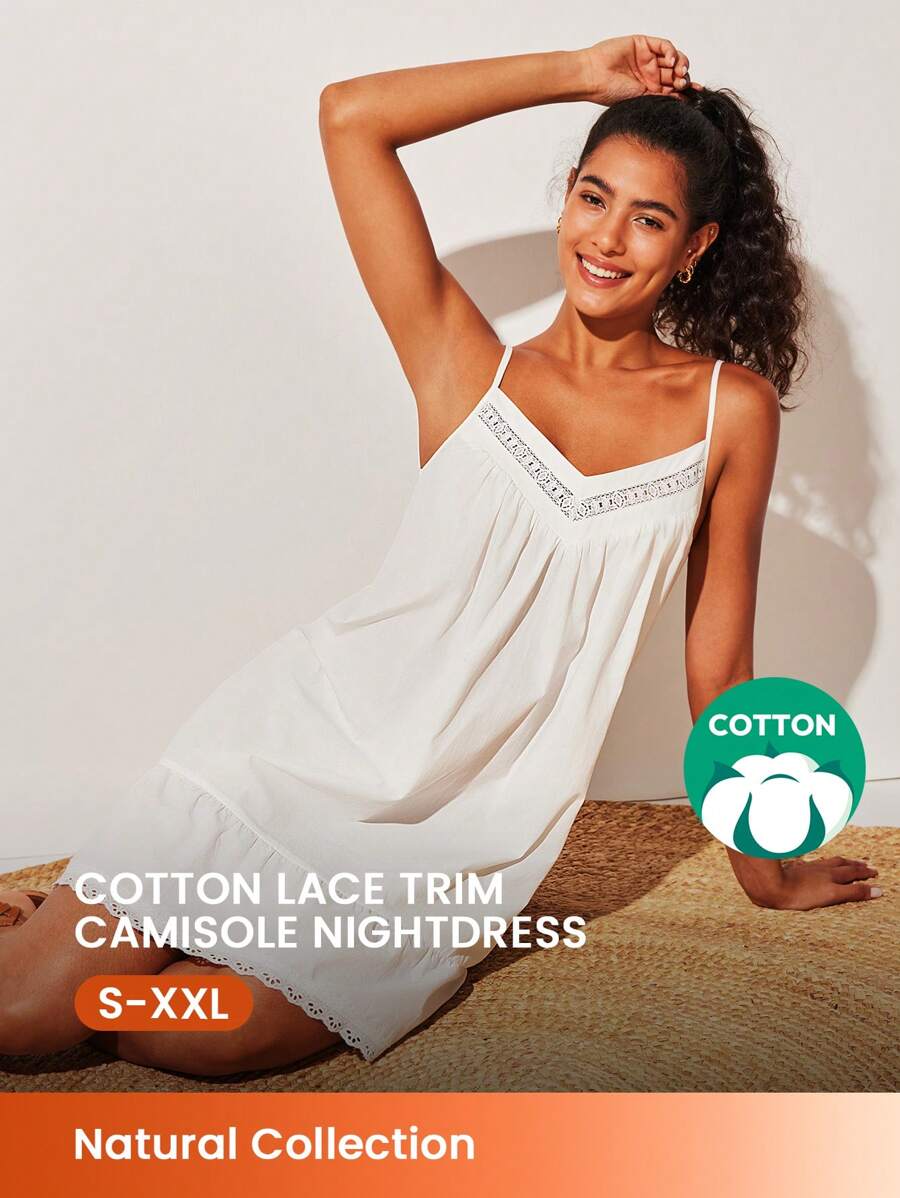 LUVLETTE Camisón de mujer blanco con bordado floral, ribete de encaje, transpirable de algodón - Pijamas, vestido ligero y sexy, ropa interior que puede usarse como ropa exterior, atuendo casual y cómodo de moda
