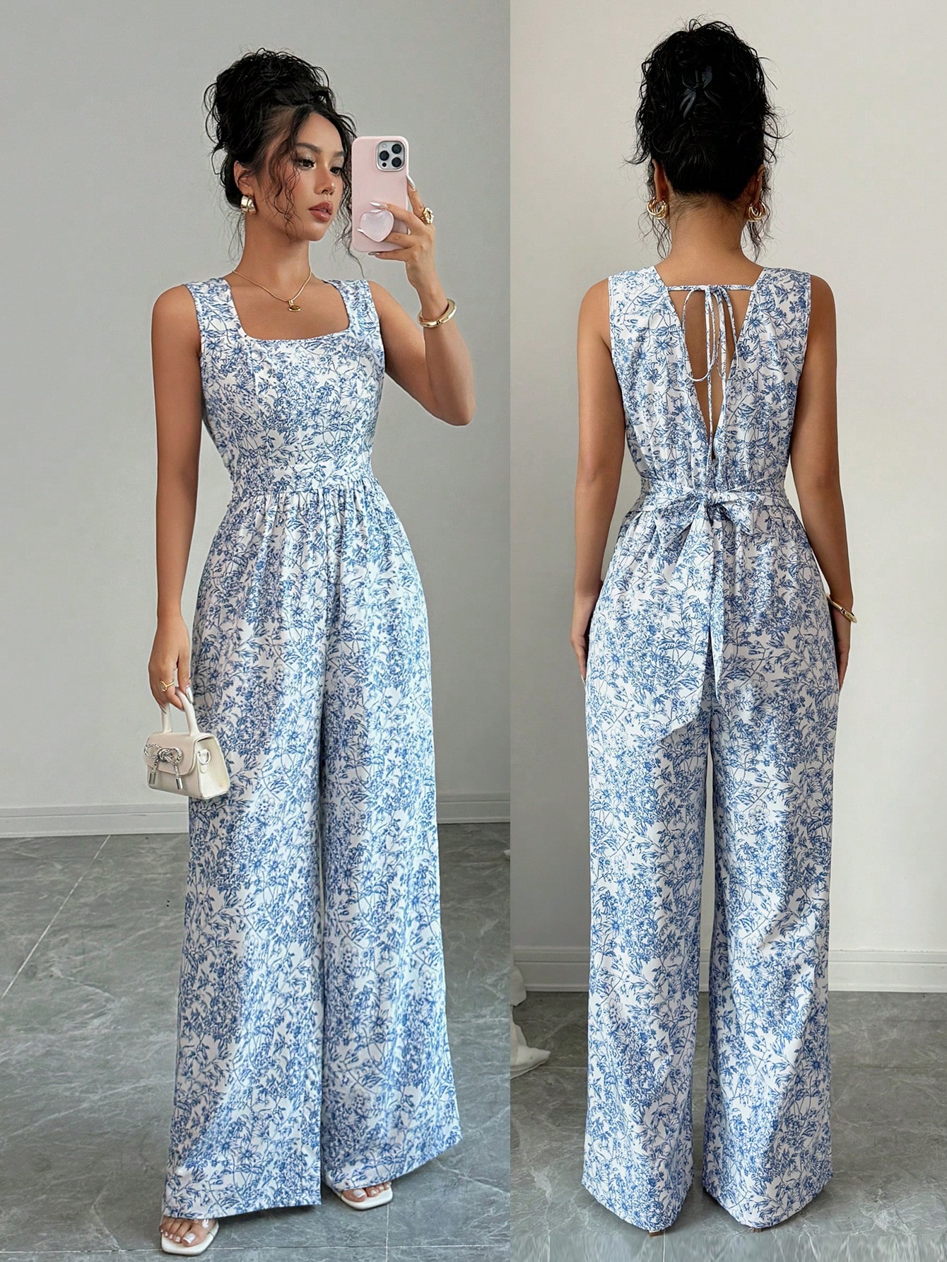 Islaluna 1 pièce Combinaison imprimée florale sans dos avec épais sangles pour femmes