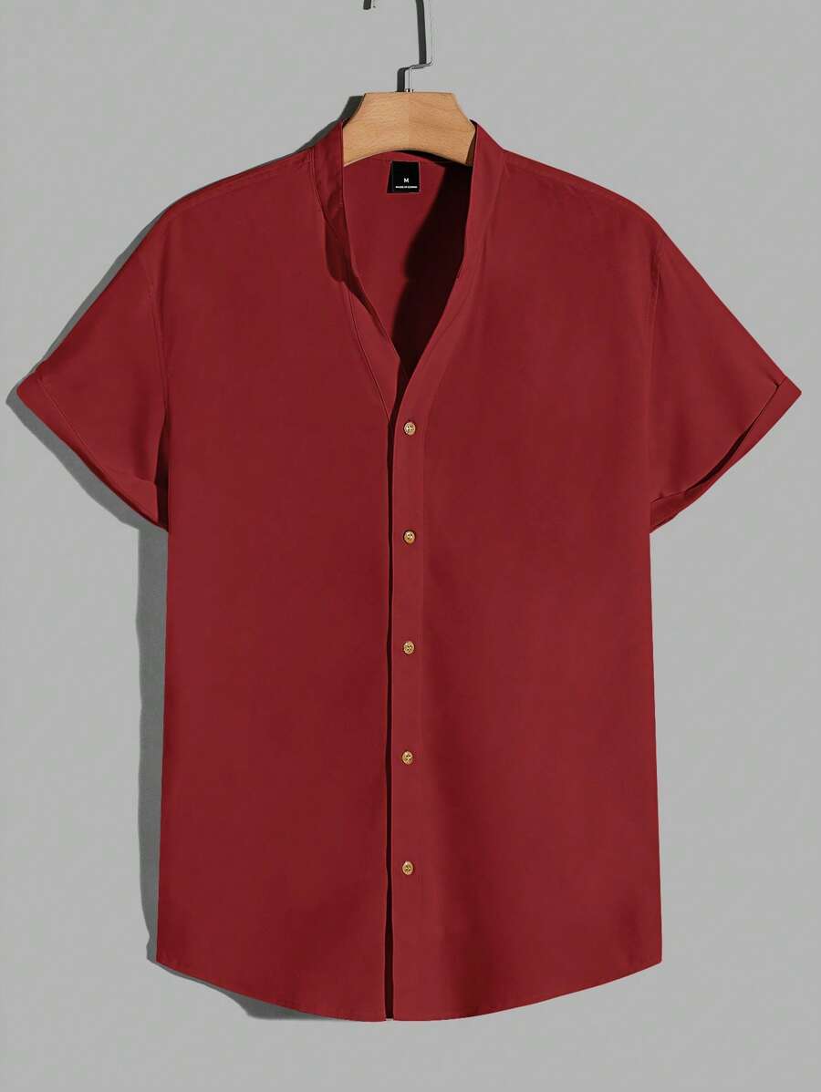 Manfinity VCAY Hombres Camisa unicolor con botón delantero