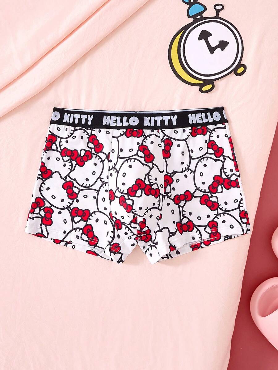 HELLO KITTY AND FRIENDS | SHEIN 1pc Men's Comfy Cute Cartoon Black And White Print Yellow Boxer Briefs,Basic Comfortable Casual ,Soft,Cute,