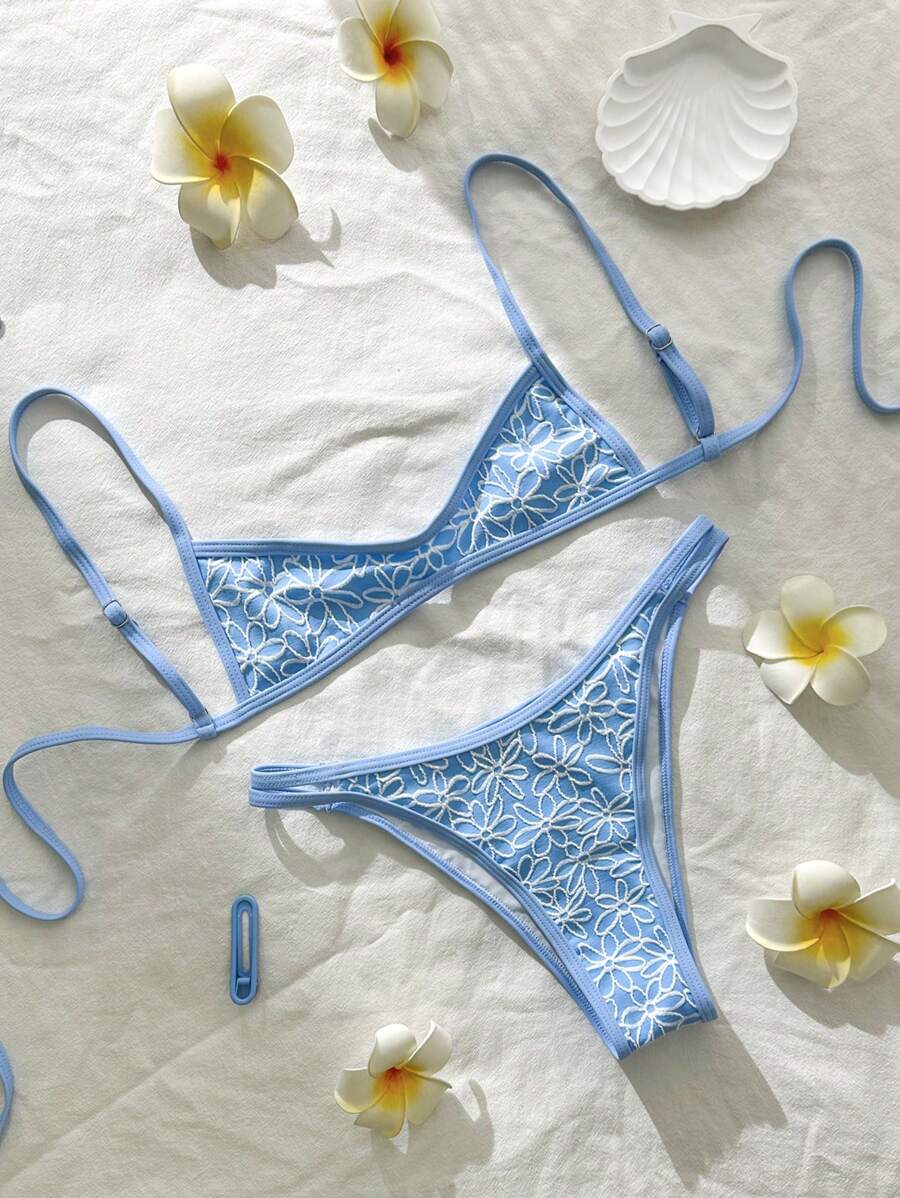 Swim Mod Women Jacquard Fabric Spaghetti Strap High Cut Sexy Bikini Set, Summer