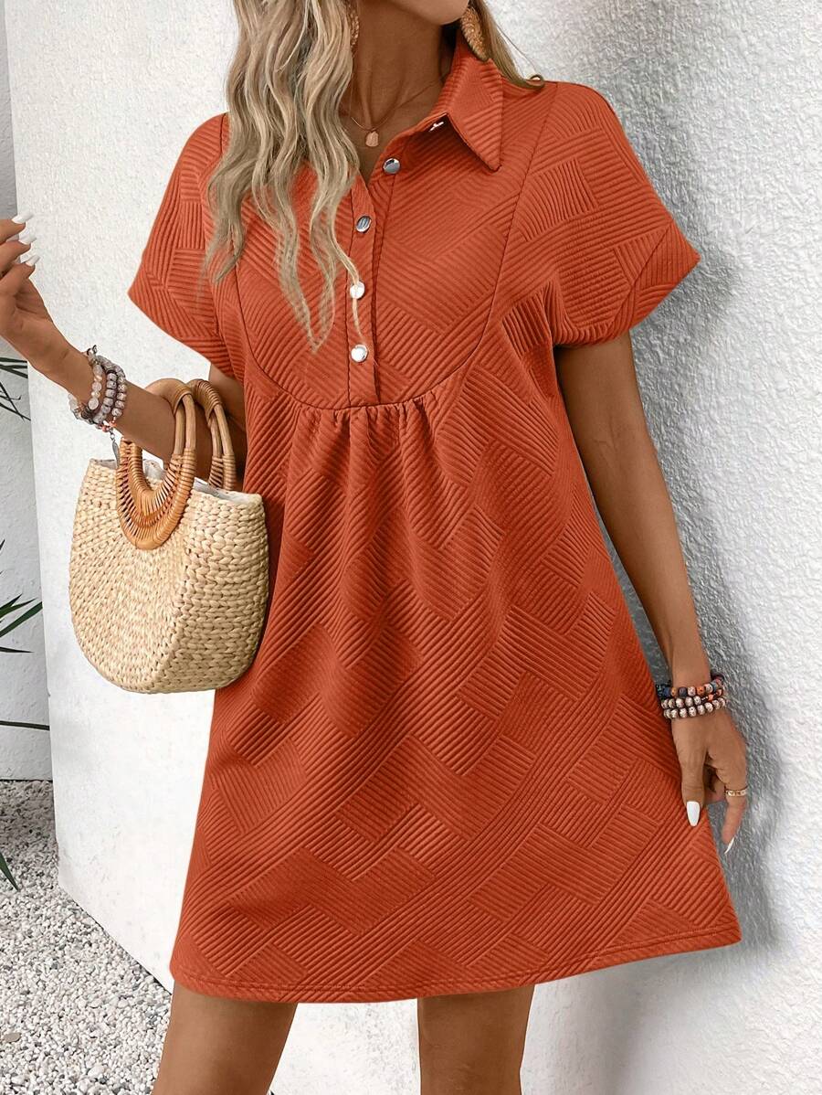 SHEIN LUNE Women's Solid Color Half-Zip Lapel Batwing Sleeve Dress
